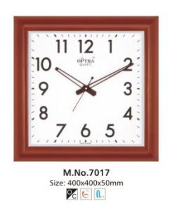 ساعة حائطية دعائية مربعة الشكل لون الاطار خشبي رسمي مقاس 40*40*50 سم
